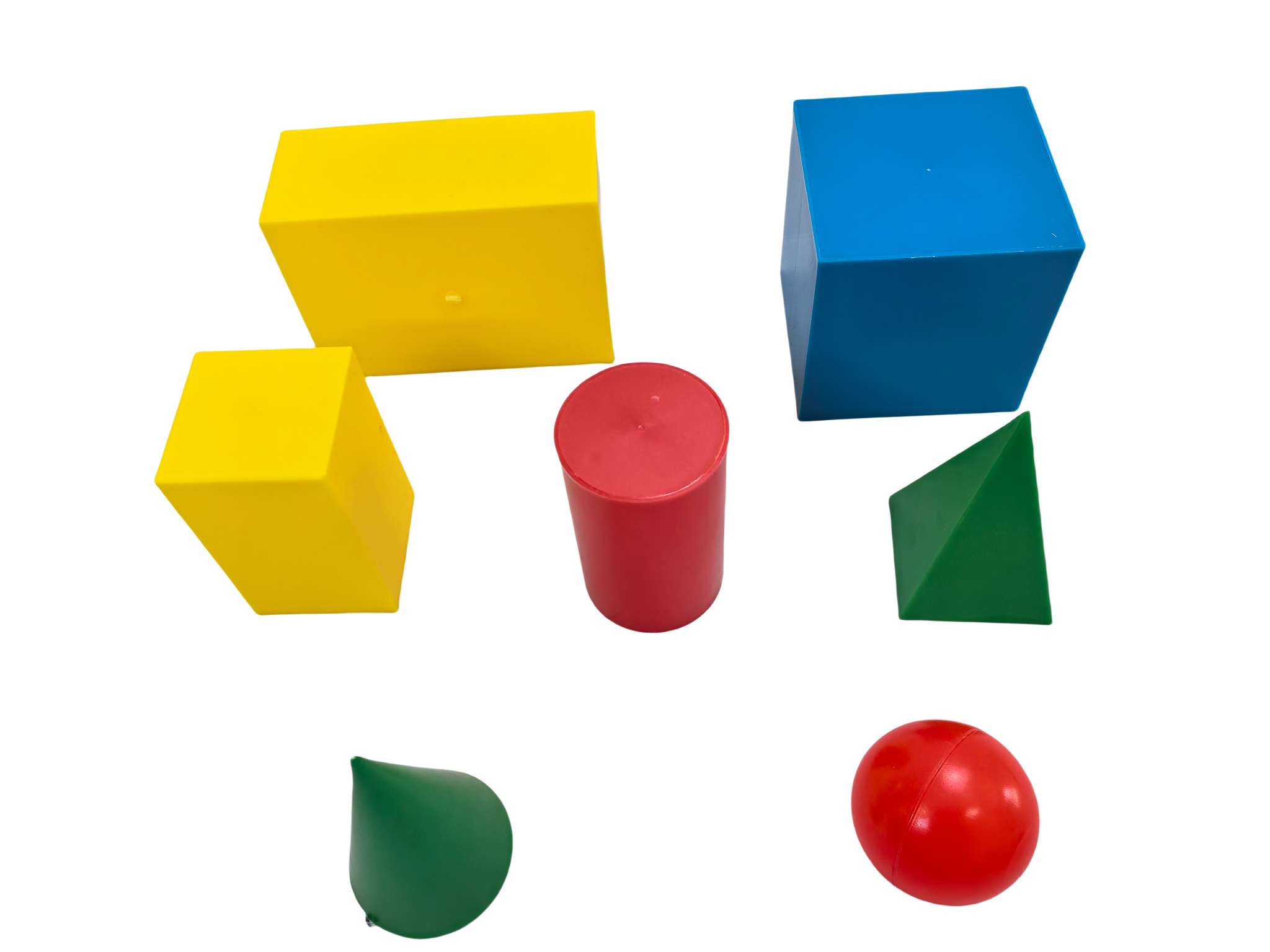 7 st plastgeometrimodelluppsättning, geometriska solida block, geometriska former